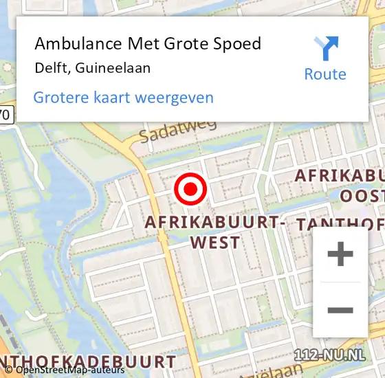 Locatie op kaart van de 112 melding: Ambulance Met Grote Spoed Naar Delft, Guineelaan op 5 januari 2024 15:07