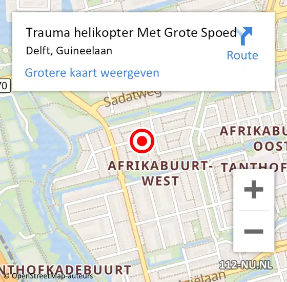 Locatie op kaart van de 112 melding: Trauma helikopter Met Grote Spoed Naar Delft, Guineelaan op 5 januari 2024 15:08