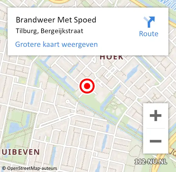 Locatie op kaart van de 112 melding: Brandweer Met Spoed Naar Tilburg, Bergeijkstraat op 5 januari 2024 15:22