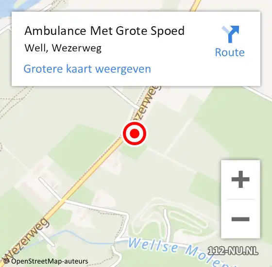 Locatie op kaart van de 112 melding: Ambulance Met Grote Spoed Naar Well, Wezerweg op 21 september 2014 02:46