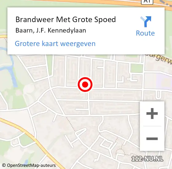 Locatie op kaart van de 112 melding: Brandweer Met Grote Spoed Naar Baarn, J.F. Kennedylaan op 5 januari 2024 15:46