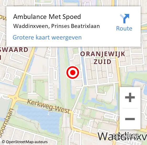 Locatie op kaart van de 112 melding: Ambulance Met Spoed Naar Waddinxveen, Prinses Beatrixlaan op 5 januari 2024 15:49