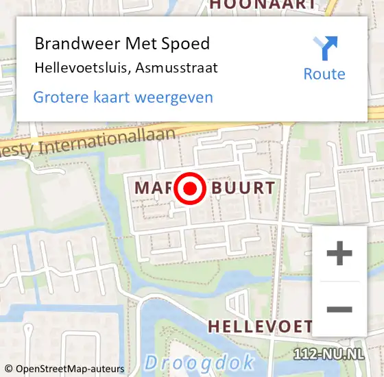 Locatie op kaart van de 112 melding: Brandweer Met Spoed Naar Hellevoetsluis, Asmusstraat op 5 januari 2024 15:50