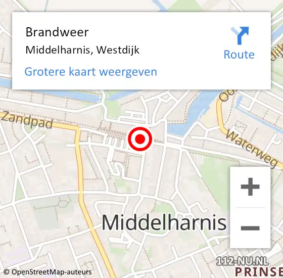 Locatie op kaart van de 112 melding: Brandweer Middelharnis, Westdijk op 5 januari 2024 16:02