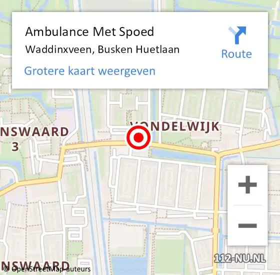 Locatie op kaart van de 112 melding: Ambulance Met Spoed Naar Waddinxveen, Busken Huetlaan op 5 januari 2024 16:42