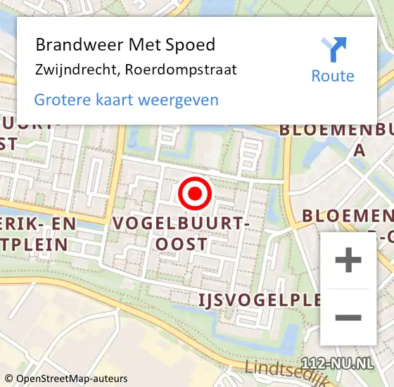 Locatie op kaart van de 112 melding: Brandweer Met Spoed Naar Zwijndrecht, Roerdompstraat op 5 januari 2024 16:51