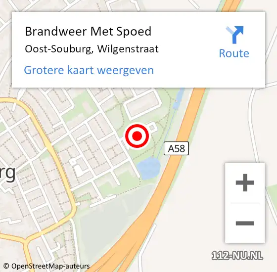 Locatie op kaart van de 112 melding: Brandweer Met Spoed Naar Oost-Souburg, Wilgenstraat op 5 januari 2024 16:55