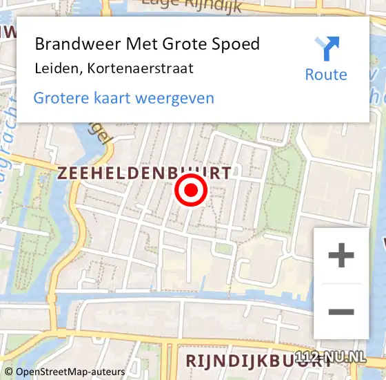 Locatie op kaart van de 112 melding: Brandweer Met Grote Spoed Naar Leiden, Kortenaerstraat op 5 januari 2024 17:02