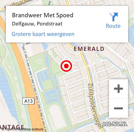 Locatie op kaart van de 112 melding: Brandweer Met Spoed Naar Delfgauw, Pondstraat op 5 januari 2024 17:07