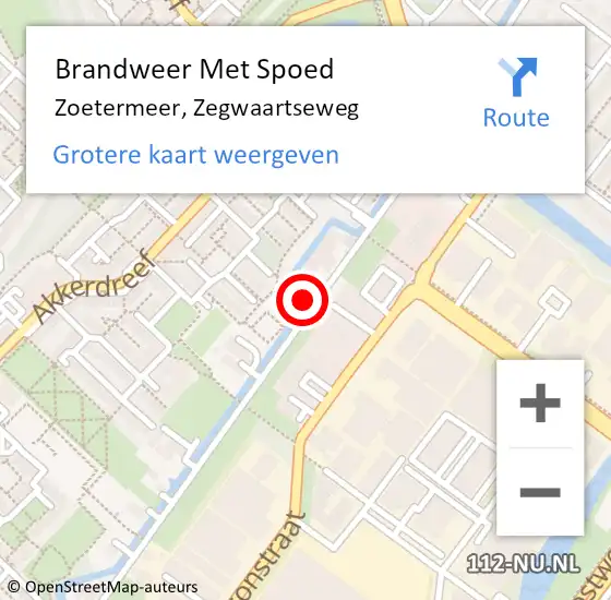 Locatie op kaart van de 112 melding: Brandweer Met Spoed Naar Zoetermeer, Zegwaartseweg op 5 januari 2024 17:09