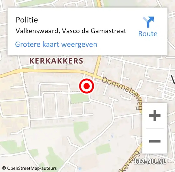 Locatie op kaart van de 112 melding: Politie Valkenswaard, Vasco da Gamastraat op 5 januari 2024 17:11