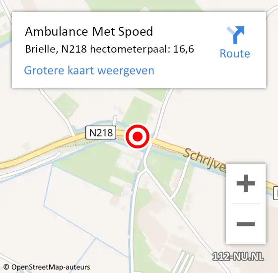 Locatie op kaart van de 112 melding: Ambulance Met Spoed Naar Brielle, N218 hectometerpaal: 16,6 op 5 januari 2024 17:20