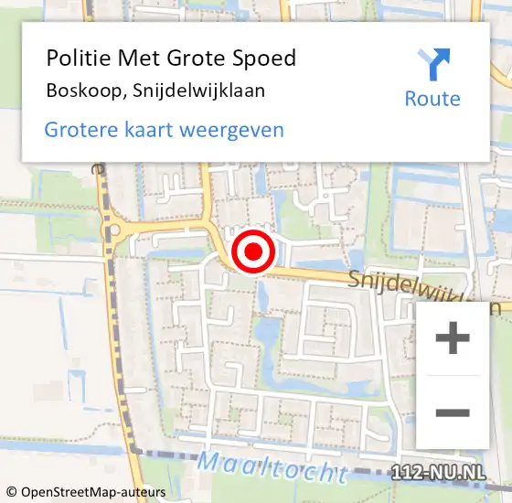 Locatie op kaart van de 112 melding: Politie Met Grote Spoed Naar Boskoop, Snijdelwijklaan op 5 januari 2024 17:31