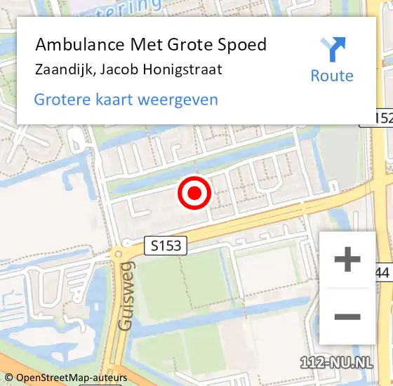 Locatie op kaart van de 112 melding: Ambulance Met Grote Spoed Naar Zaandijk, Jacob Honigstraat op 5 januari 2024 18:14