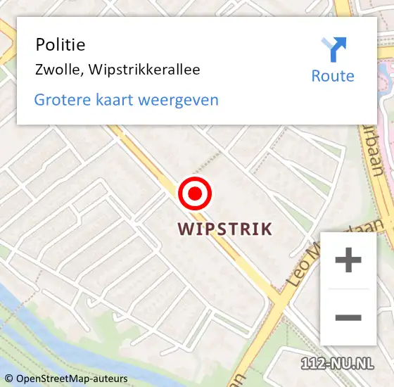 Locatie op kaart van de 112 melding: Politie Zwolle, Wipstrikkerallee op 5 januari 2024 18:17