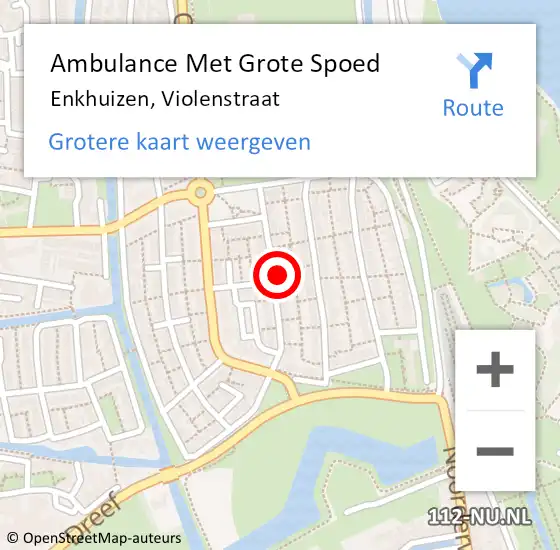 Locatie op kaart van de 112 melding: Ambulance Met Grote Spoed Naar Enkhuizen, Violenstraat op 5 januari 2024 18:41