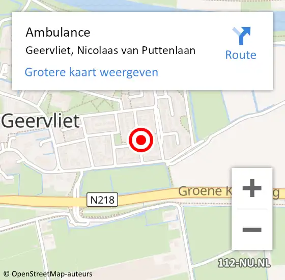 Locatie op kaart van de 112 melding: Ambulance Geervliet, Nicolaas van Puttenlaan op 5 januari 2024 18:47