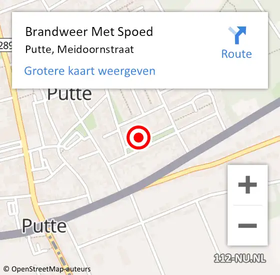 Locatie op kaart van de 112 melding: Brandweer Met Spoed Naar Putte, Meidoornstraat op 5 januari 2024 19:03