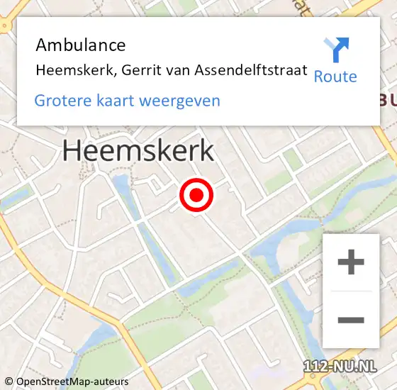 Locatie op kaart van de 112 melding: Ambulance Heemskerk, Gerrit van Assendelftstraat op 5 januari 2024 20:13