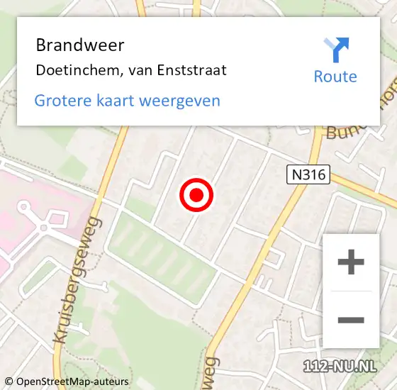 Locatie op kaart van de 112 melding: Brandweer Doetinchem, van Enststraat op 5 januari 2024 20:24