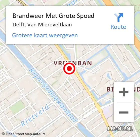 Locatie op kaart van de 112 melding: Brandweer Met Grote Spoed Naar Delft, Van Miereveltlaan op 5 januari 2024 20:56