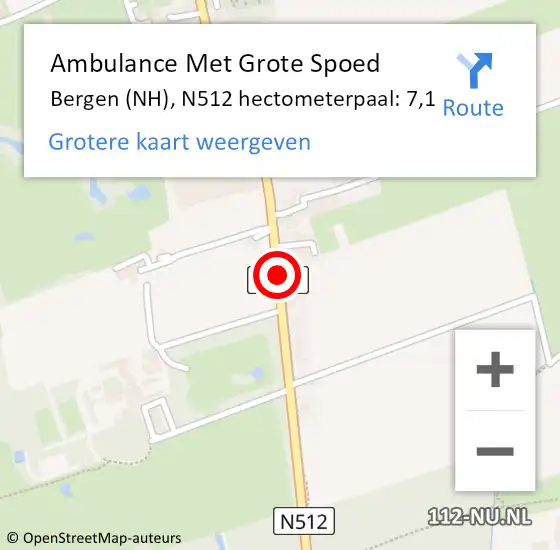 Locatie op kaart van de 112 melding: Ambulance Met Grote Spoed Naar Bergen (NH), N512 hectometerpaal: 7,1 op 5 januari 2024 21:09