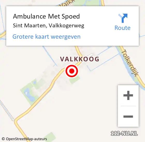 Locatie op kaart van de 112 melding: Ambulance Met Spoed Naar Sint Maarten, Valkkogerweg op 5 januari 2024 21:23