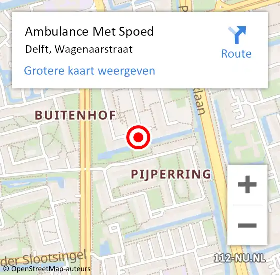 Locatie op kaart van de 112 melding: Ambulance Met Spoed Naar Delft, Wagenaarstraat op 5 januari 2024 21:28