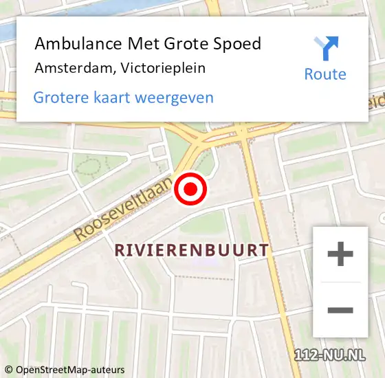 Locatie op kaart van de 112 melding: Ambulance Met Grote Spoed Naar Amsterdam, Victorieplein op 5 januari 2024 21:30
