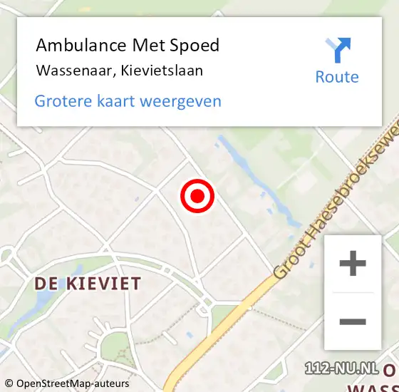 Locatie op kaart van de 112 melding: Ambulance Met Spoed Naar Wassenaar, Kievietslaan op 5 januari 2024 21:36