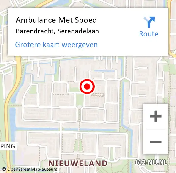 Locatie op kaart van de 112 melding: Ambulance Met Spoed Naar Barendrecht, Serenadelaan op 5 januari 2024 21:38