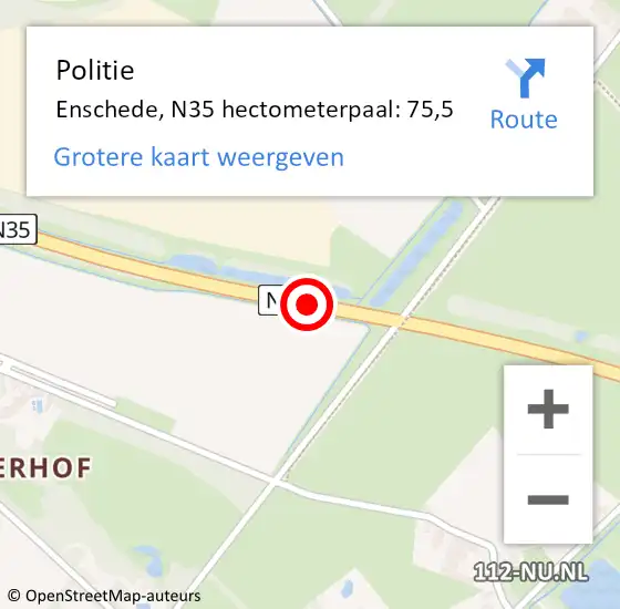 Locatie op kaart van de 112 melding: Politie Enschede, N35 hectometerpaal: 75,5 op 5 januari 2024 21:41