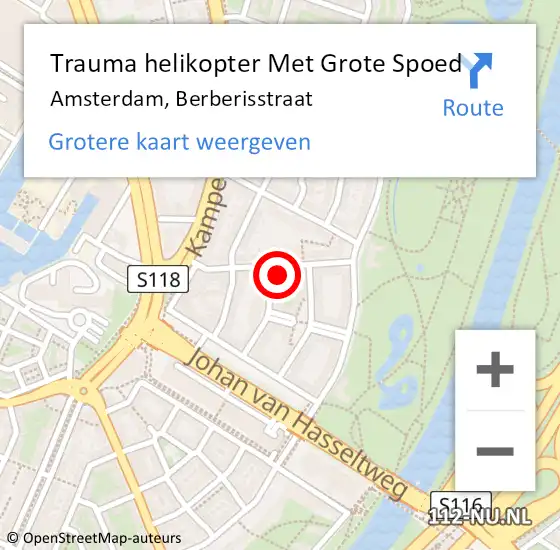 Locatie op kaart van de 112 melding: Trauma helikopter Met Grote Spoed Naar Amsterdam, Berberisstraat op 5 januari 2024 22:10