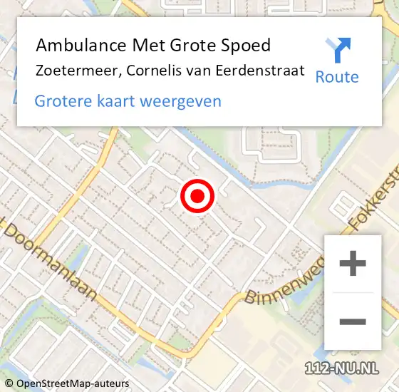 Locatie op kaart van de 112 melding: Ambulance Met Grote Spoed Naar Zoetermeer, Cornelis van Eerdenstraat op 5 januari 2024 22:36