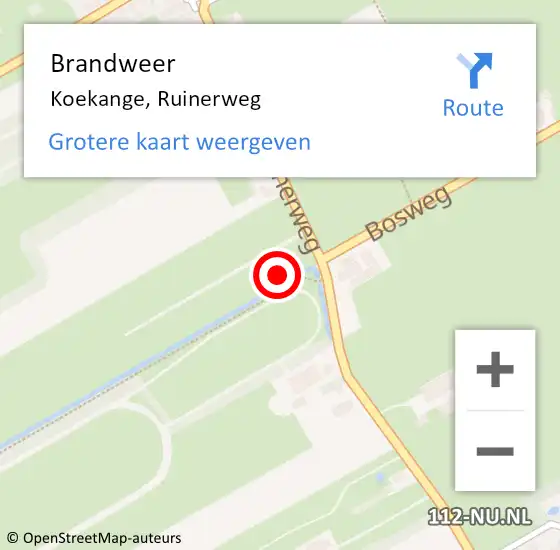 Locatie op kaart van de 112 melding: Brandweer Koekange, Ruinerweg op 5 januari 2024 22:53