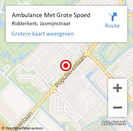 Locatie op kaart van de 112 melding: Ambulance Met Grote Spoed Naar Ridderkerk, Jasmijnstraat op 5 januari 2024 23:03