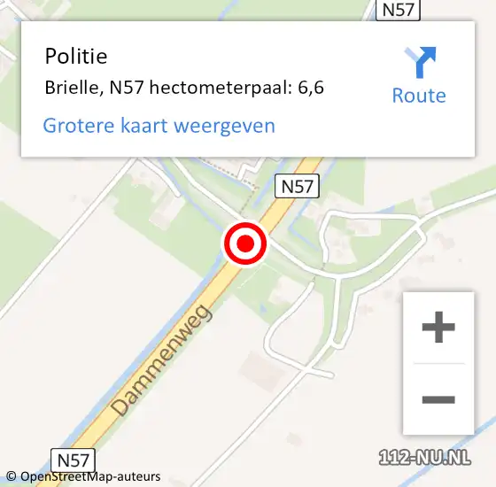 Locatie op kaart van de 112 melding: Politie Brielle, N57 hectometerpaal: 6,6 op 5 januari 2024 23:22