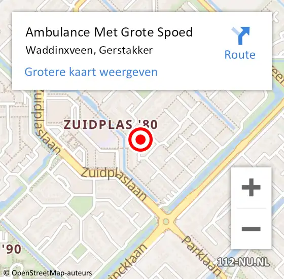 Locatie op kaart van de 112 melding: Ambulance Met Grote Spoed Naar Waddinxveen, Gerstakker op 5 januari 2024 23:28