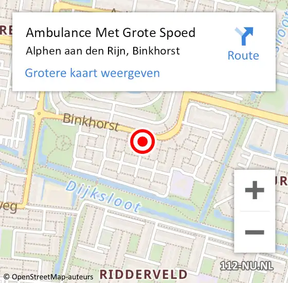 Locatie op kaart van de 112 melding: Ambulance Met Grote Spoed Naar Alphen aan den Rijn, Binkhorst op 5 januari 2024 23:28