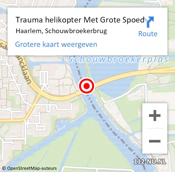 Locatie op kaart van de 112 melding: Trauma helikopter Met Grote Spoed Naar Haarlem, Schouwbroekerbrug op 5 januari 2024 23:41