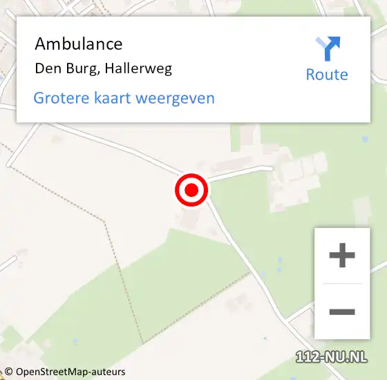 Locatie op kaart van de 112 melding: Ambulance Den Burg, Hallerweg op 5 januari 2024 23:42
