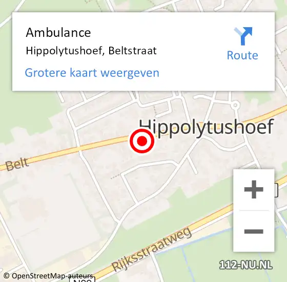 Locatie op kaart van de 112 melding: Ambulance Hippolytushoef, Beltstraat op 5 januari 2024 23:52