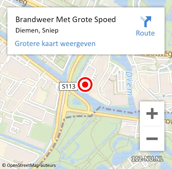 Locatie op kaart van de 112 melding: Brandweer Met Grote Spoed Naar Diemen, Sniep op 6 januari 2024 00:03