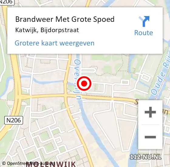 Locatie op kaart van de 112 melding: Brandweer Met Grote Spoed Naar Katwijk, Bijdorpstraat op 6 januari 2024 00:58