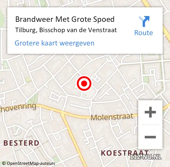 Locatie op kaart van de 112 melding: Brandweer Met Grote Spoed Naar Tilburg, Bisschop van de Venstraat op 6 januari 2024 01:22