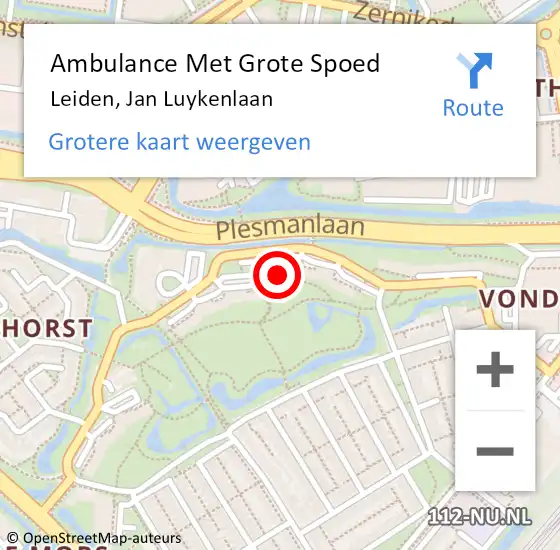 Locatie op kaart van de 112 melding: Ambulance Met Grote Spoed Naar Leiden, Jan Luykenlaan op 6 januari 2024 02:21