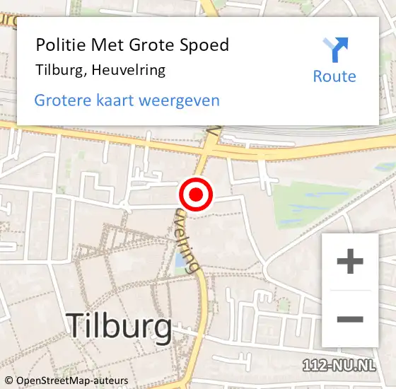 Locatie op kaart van de 112 melding: Politie Met Grote Spoed Naar Tilburg, Heuvelring op 6 januari 2024 03:25