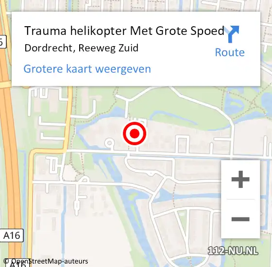 Locatie op kaart van de 112 melding: Trauma helikopter Met Grote Spoed Naar Dordrecht, Reeweg Zuid op 6 januari 2024 03:26