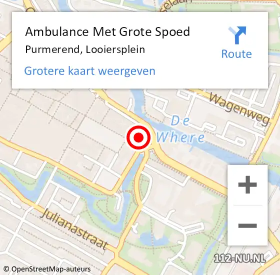 Locatie op kaart van de 112 melding: Ambulance Met Grote Spoed Naar Purmerend, Looiersplein op 6 januari 2024 04:10