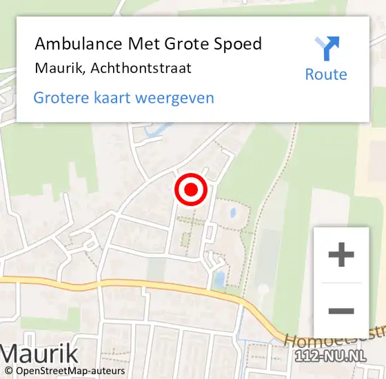 Locatie op kaart van de 112 melding: Ambulance Met Grote Spoed Naar Maurik, Achthontstraat op 21 september 2014 04:56